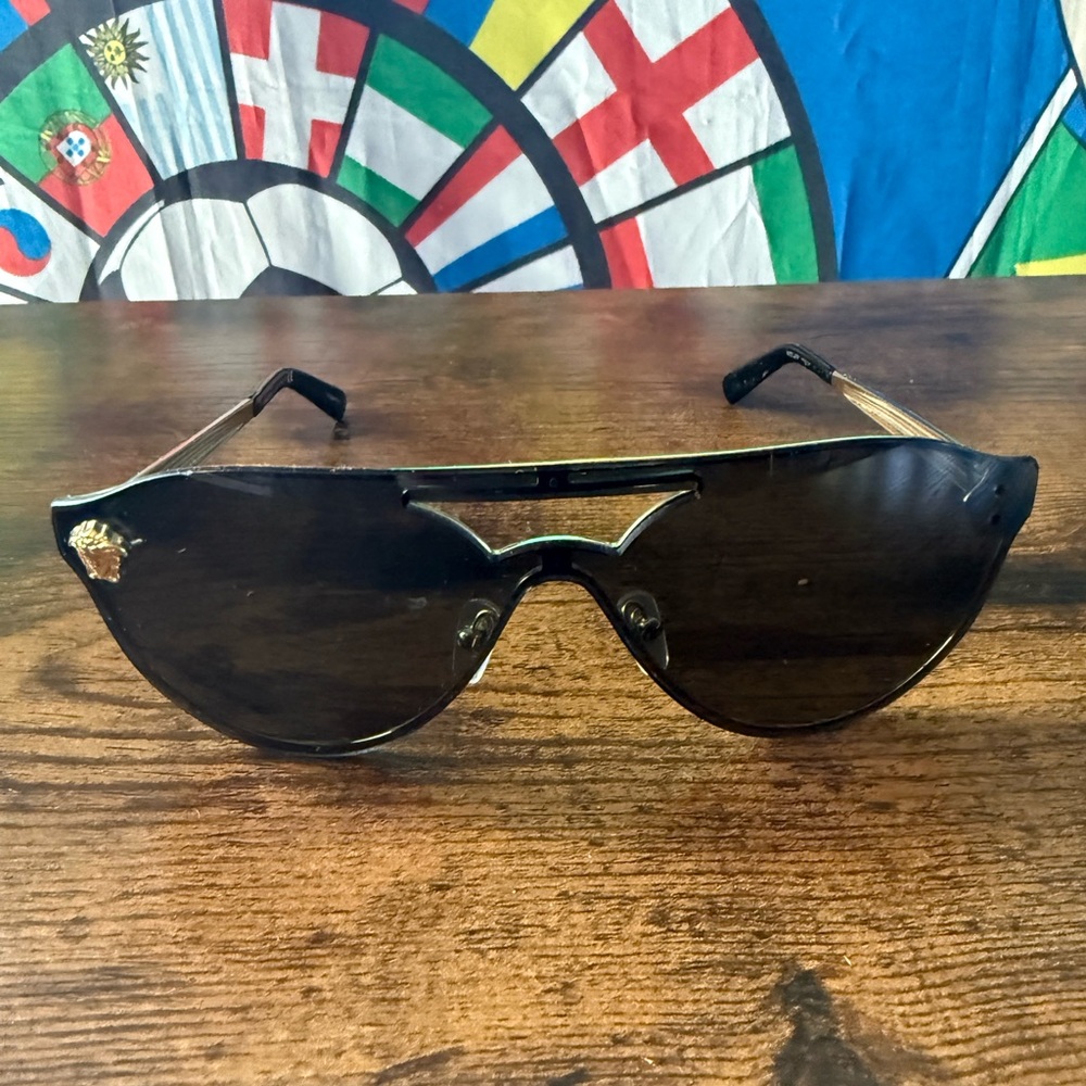 Versace Black Aviator Sunglasses with Double Bar Design